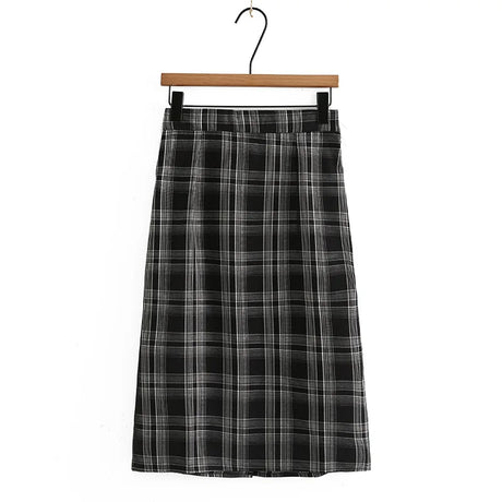 Autumn Clothes Women Skirts Plus Vintage Plaid With