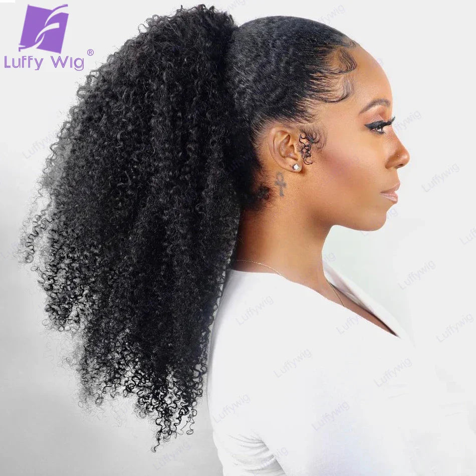 Afro Kinky Curly Human Hair Ponytail For Black