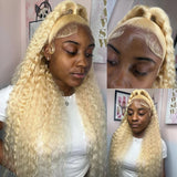 Deep Wave Lace Frontal Wig Curly Honey Blonde