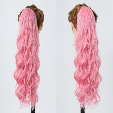 Synthetic Ponytail Pink Long Wavy Claw Clip Ponytail