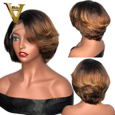 Short Bob Honey Blonde Ombre Colored Wig Straight