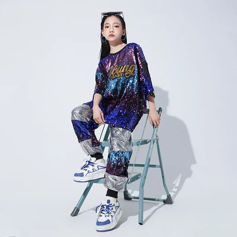 Kids Hip Hop Clothing Sequined T Shirt Loose