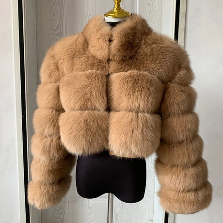 New Ladies Natural Fox Fur Cropped Plus Stand