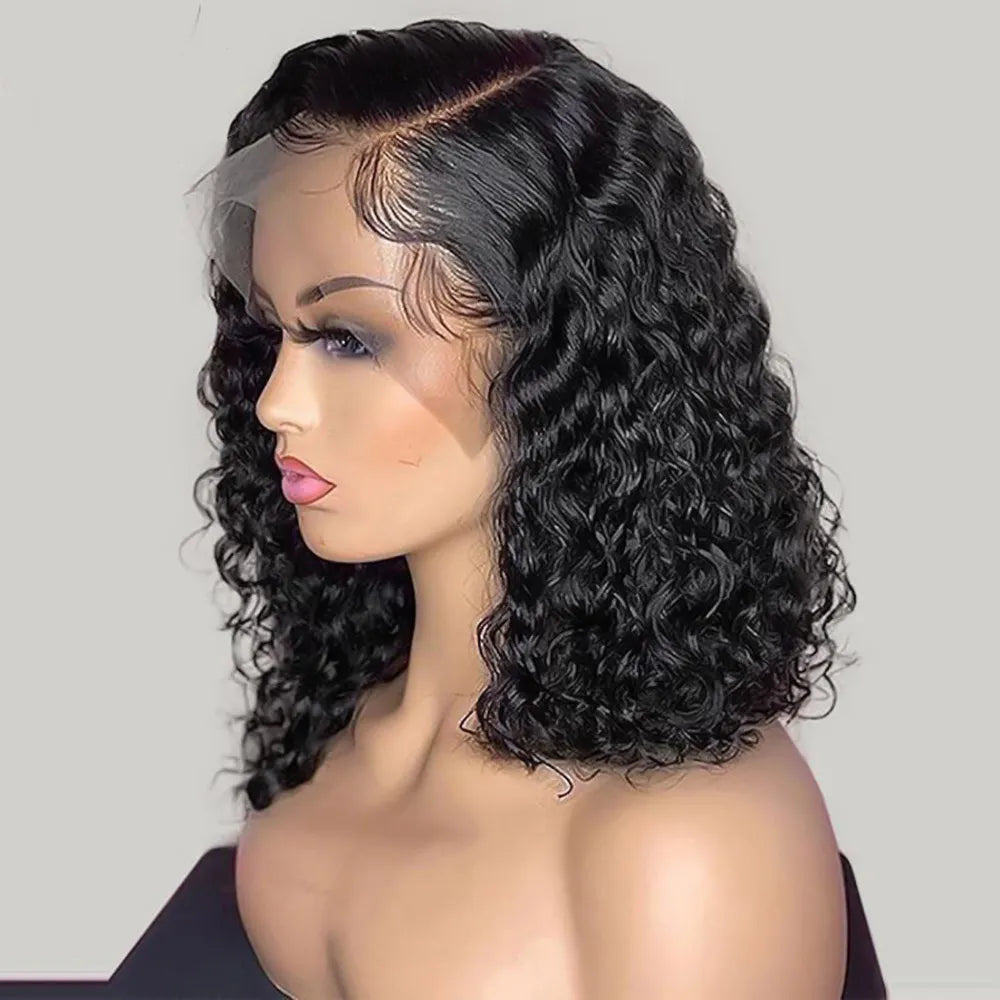 Bob Lace Wig Black Curly For Women Deep