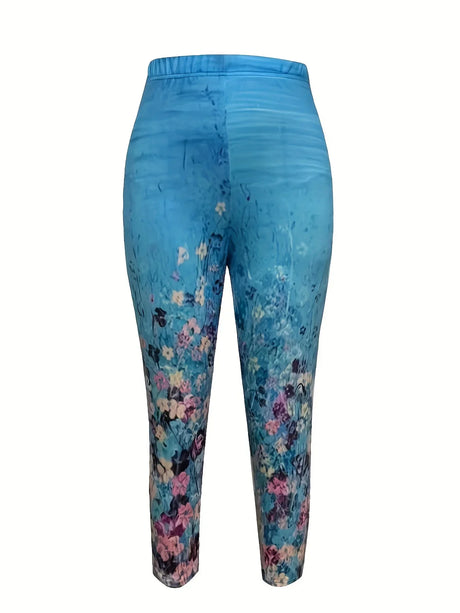 Casual Capri Leggings, Women' Plus Floral Print High