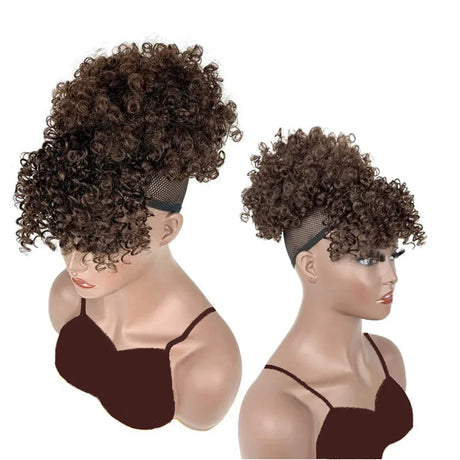 Afro Puff Drawstring Ponytail With Bangs Pineapple Updo