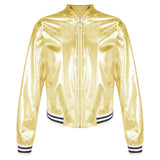 Kids Girls Shiny Baseball Jacket Bolero Disco Blazer