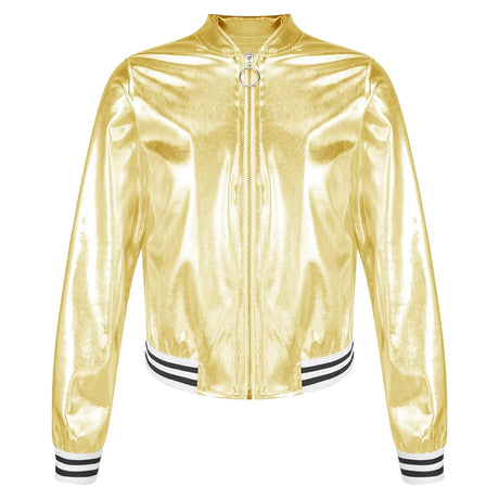 Kids Girls Shiny Baseball Jacket Bolero Disco Blazer