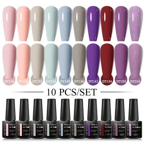 Nude Glitter Gel Nail Polish Set Purple Pink