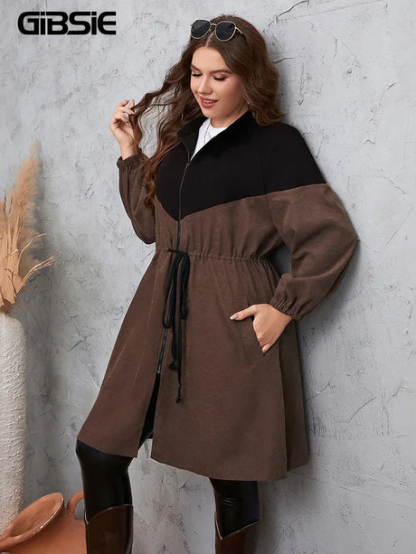 Gibsie Stand Collar Colorblock Corduroy Jacket Women Autumn