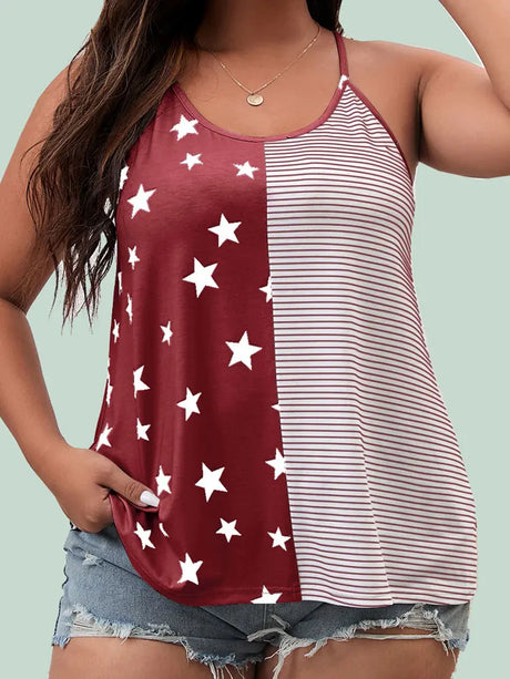 Women' Casual Print Lines Polyester Tank Top Elegant