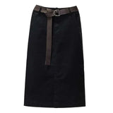 Slim High Waist Front Slit Midi Straight Skirts