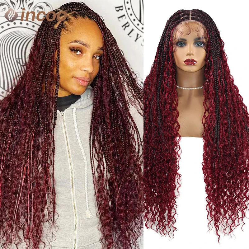 Boho Box Braid Wigs Curly Braided Full Lace