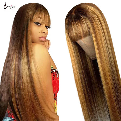 Uwigs Highlight Wig Human Hair Wigs With Bangs