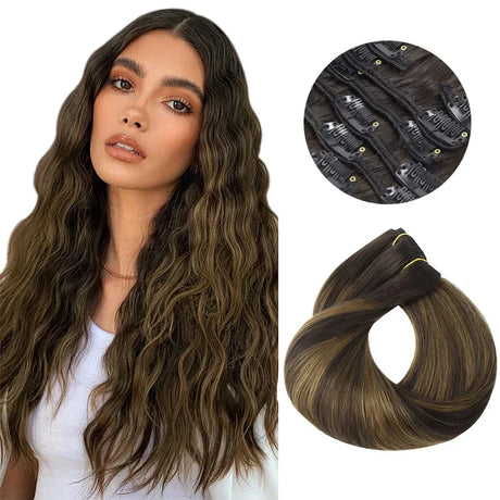 Clip In Human Hair Extensions Straight Natural Light