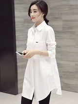 New Korean Fashion Blouses Plaid Button Solid Midi