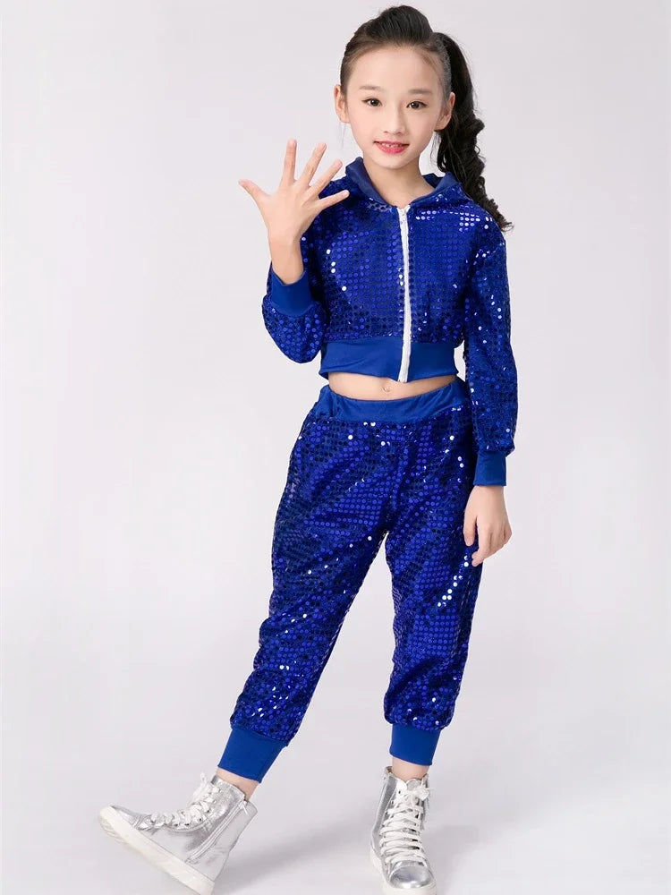Children Sequin Hip-Hop Jazz Dance Costume Girls Student