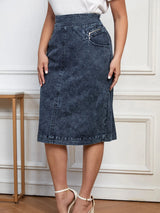 Lih Hua Women' Denim Skirt Spring Chic Elegant