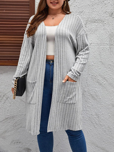 Gibsie Plus Solid Rib Knit Open Front Cardigans