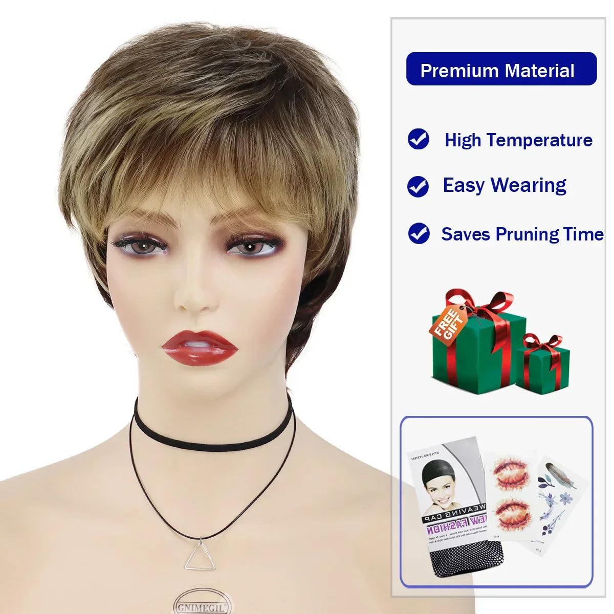 Gnimegil Synthetic Short Pixie Cut Wig Women Natural