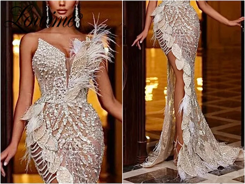 Couture Nude Long Party Dress Arabic Evening Gown