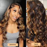 Colored Highlight Human Hair Wigs Body Wave Lace