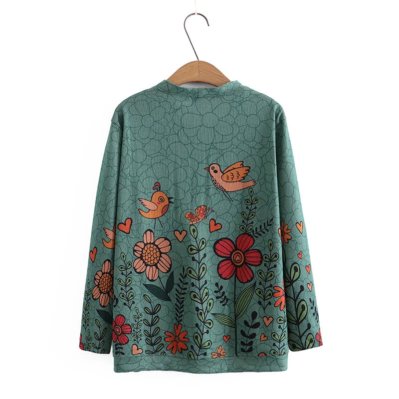 Plus Cardigan Women Spring Print V-Neck Two