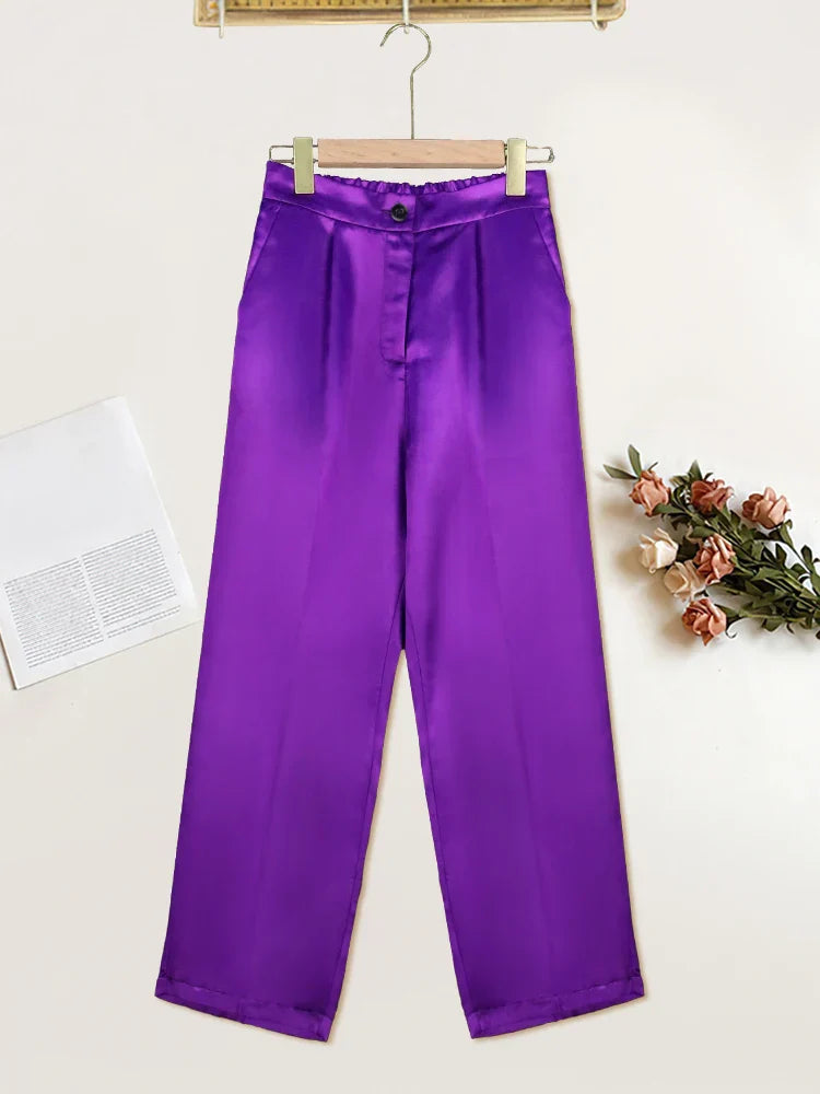 4Xl Purple Pants High Elastic Waist Zipper Fly