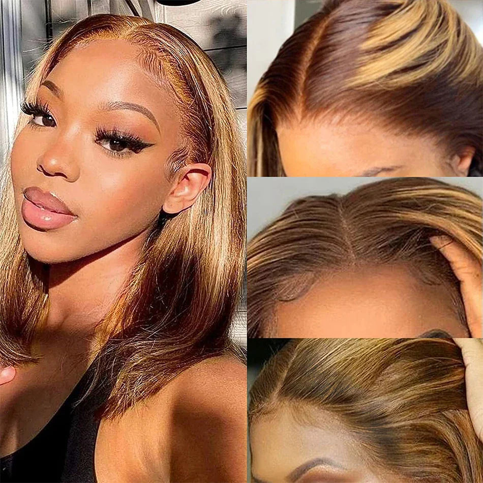 Highlight Wig Human Hair Bob Wig Straight Lace