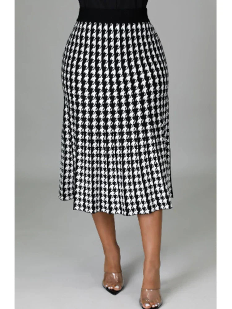 Women Plaid Skirt High Waist Bird Lattice Autumn