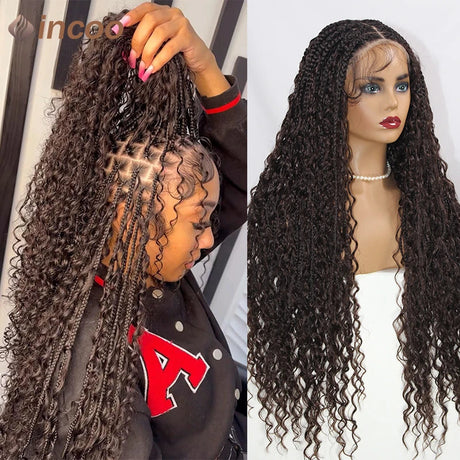 Boho Box Braid Wigs Curly Braided Full Lace