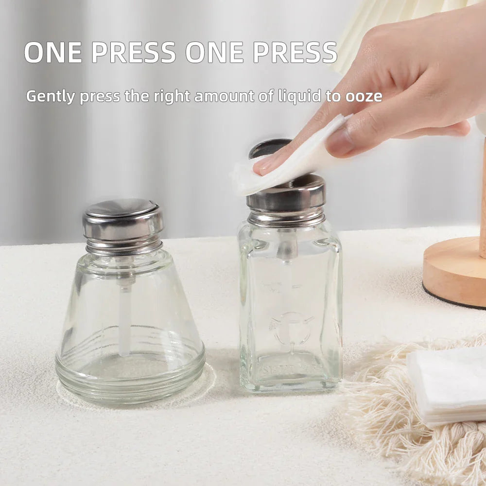 Nail Refillable Glass Bottles Empty Press Pump Dispenser