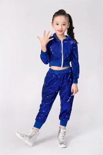 Children Sequin Hip-Hop Jazz Dance Costume Girls Student