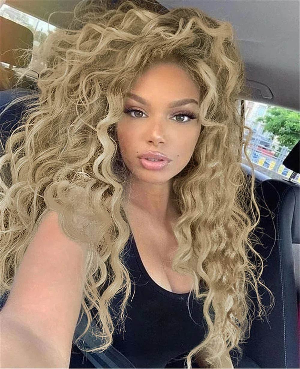 Synthetic Womens Wig Long Curly Hair Ash Blonde