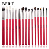 Beili Red Eye Makeup Brushes Professional Natural