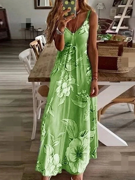 Lady Spring Summer Dress Women V-Neck Long Dresses