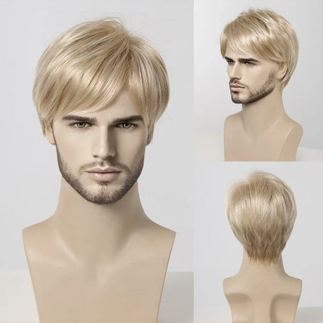 Bob Pixie Cut Wig For Men Light Brown