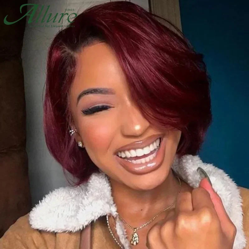 Burgundy Short Bob Wig With Bangs Wear To