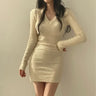 Women Knit Slim Sexy Bodycon Dress V-Neck Long