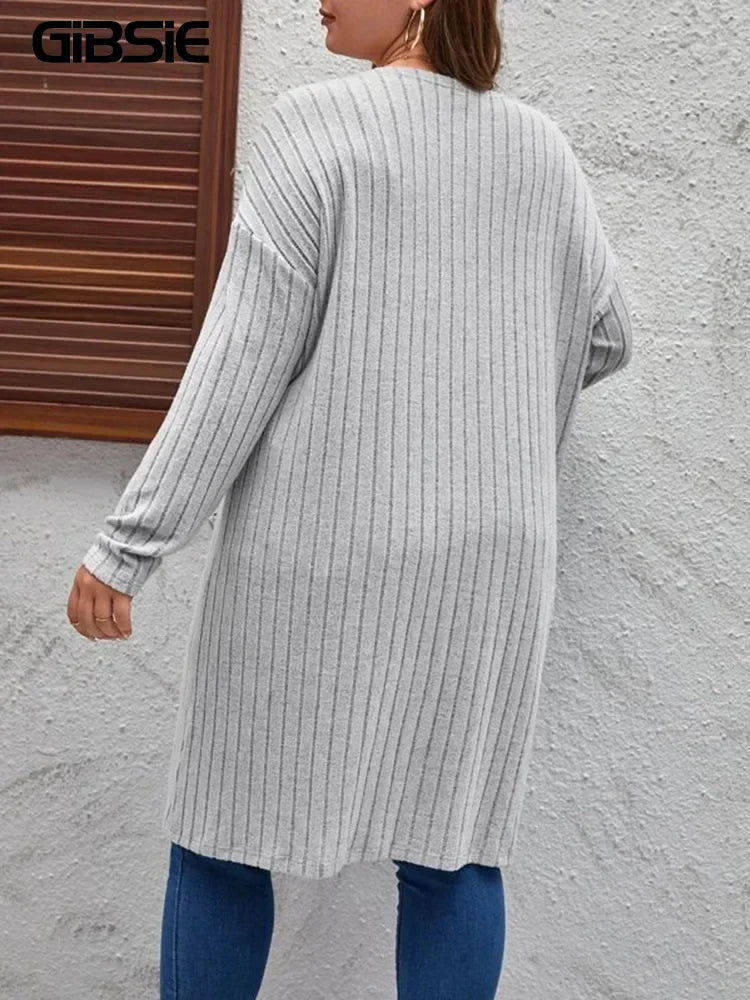 Gibsie Plus Solid Rib Knit Open Front Cardigans