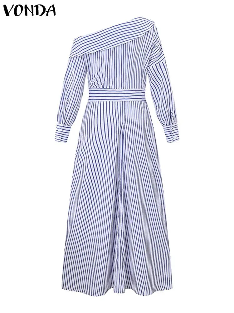 5Xl Vonda Elegant Striped Maxi Dress Bohemian Women