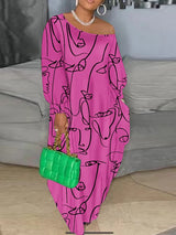 Graphic Print One Off Shoulder Maxi Dress, Women'