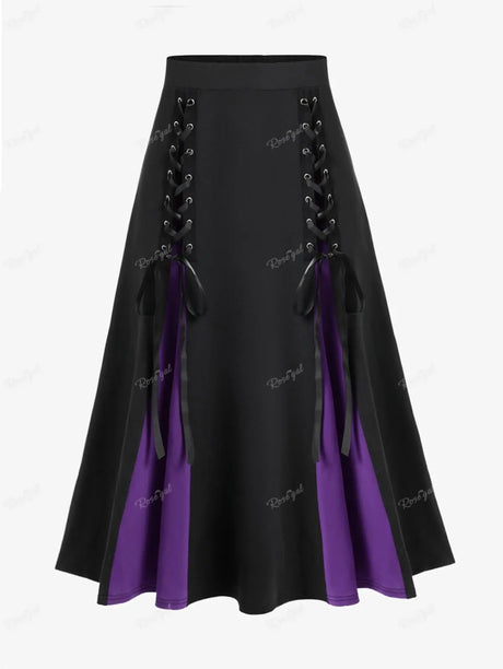 Rosegal Gothic Lace Up Skirts Black Red Purple