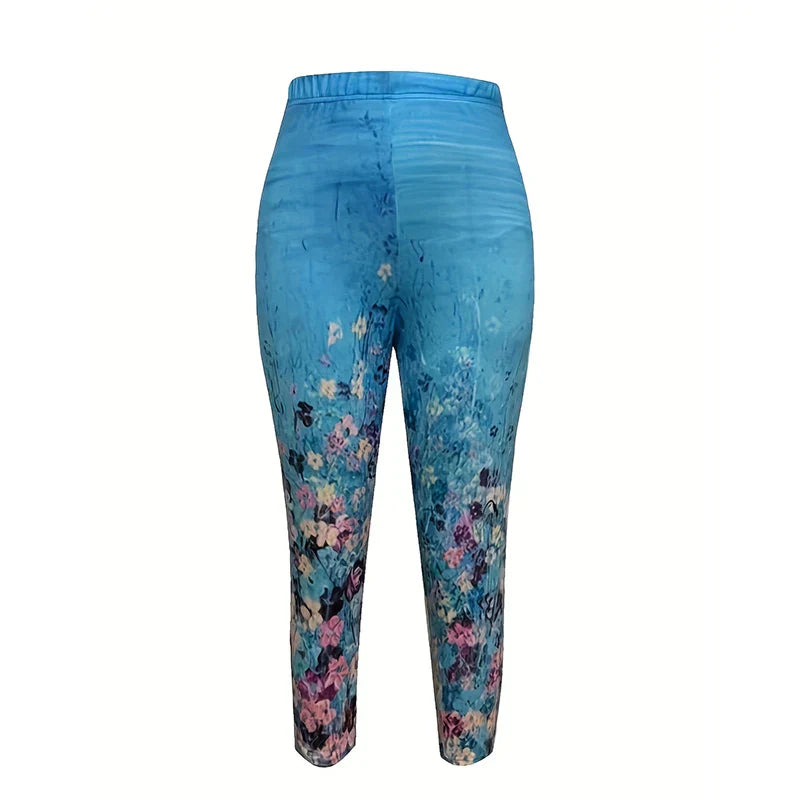 Casual Capri Leggings, Women' Plus Floral Print High