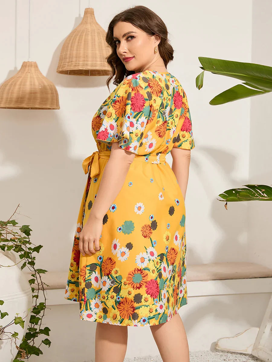 Midi Dress Women Summer V Neck
