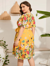 Midi Dress Women Summer V Neck
