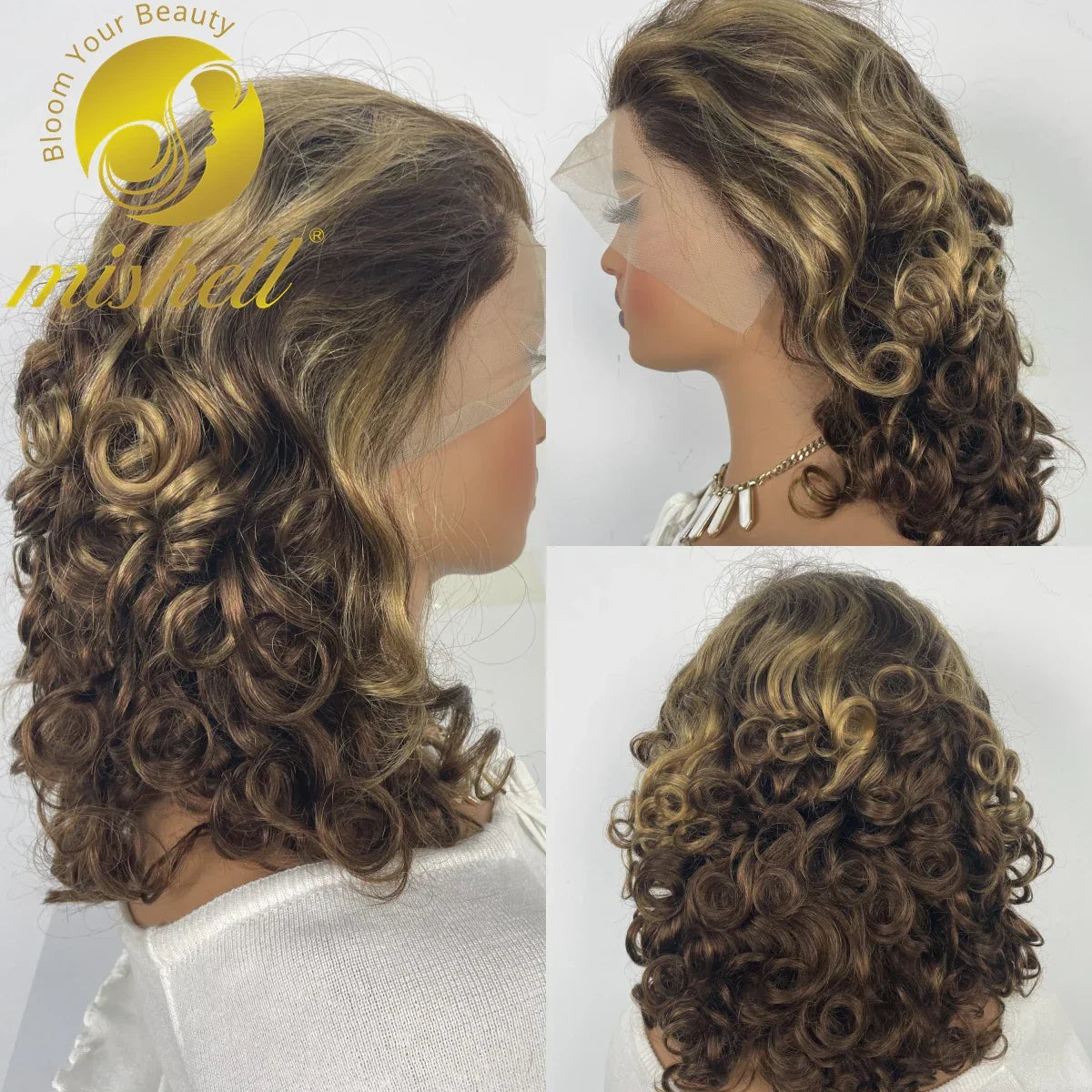 Density Highlight Bouncy Curly Human Hair Wigs