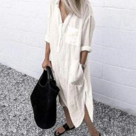 Cotton Linen Long Dress For Women Summer Casual