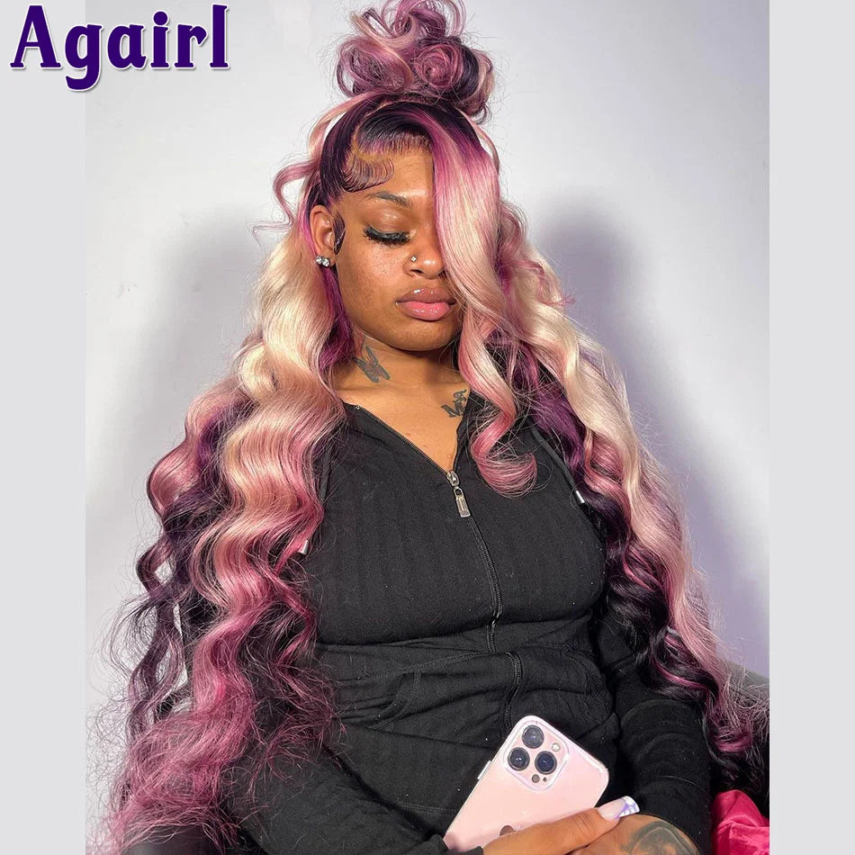 Highlight Ombre Blonde Purple Body Wave Lace Front