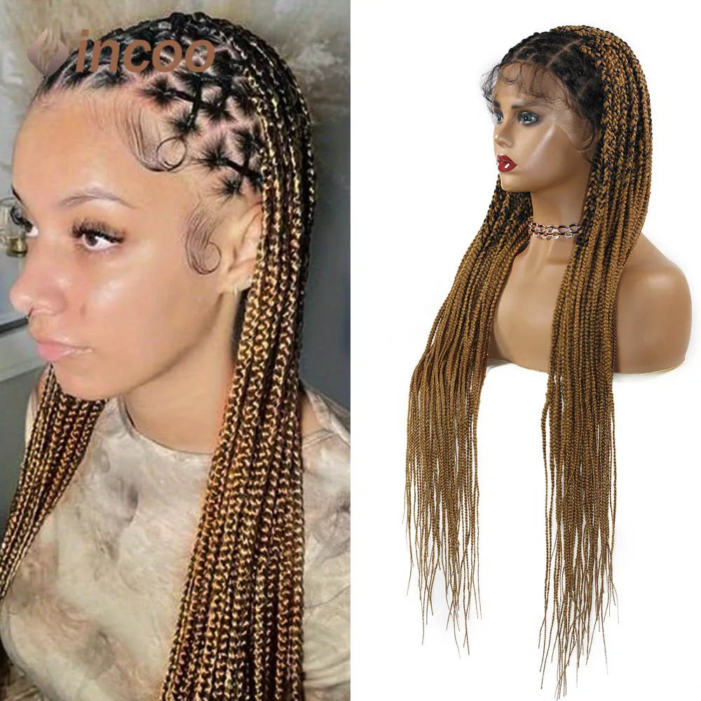 36'' Lace Front Knotless Box Braids Wig - Ombre Synthetic